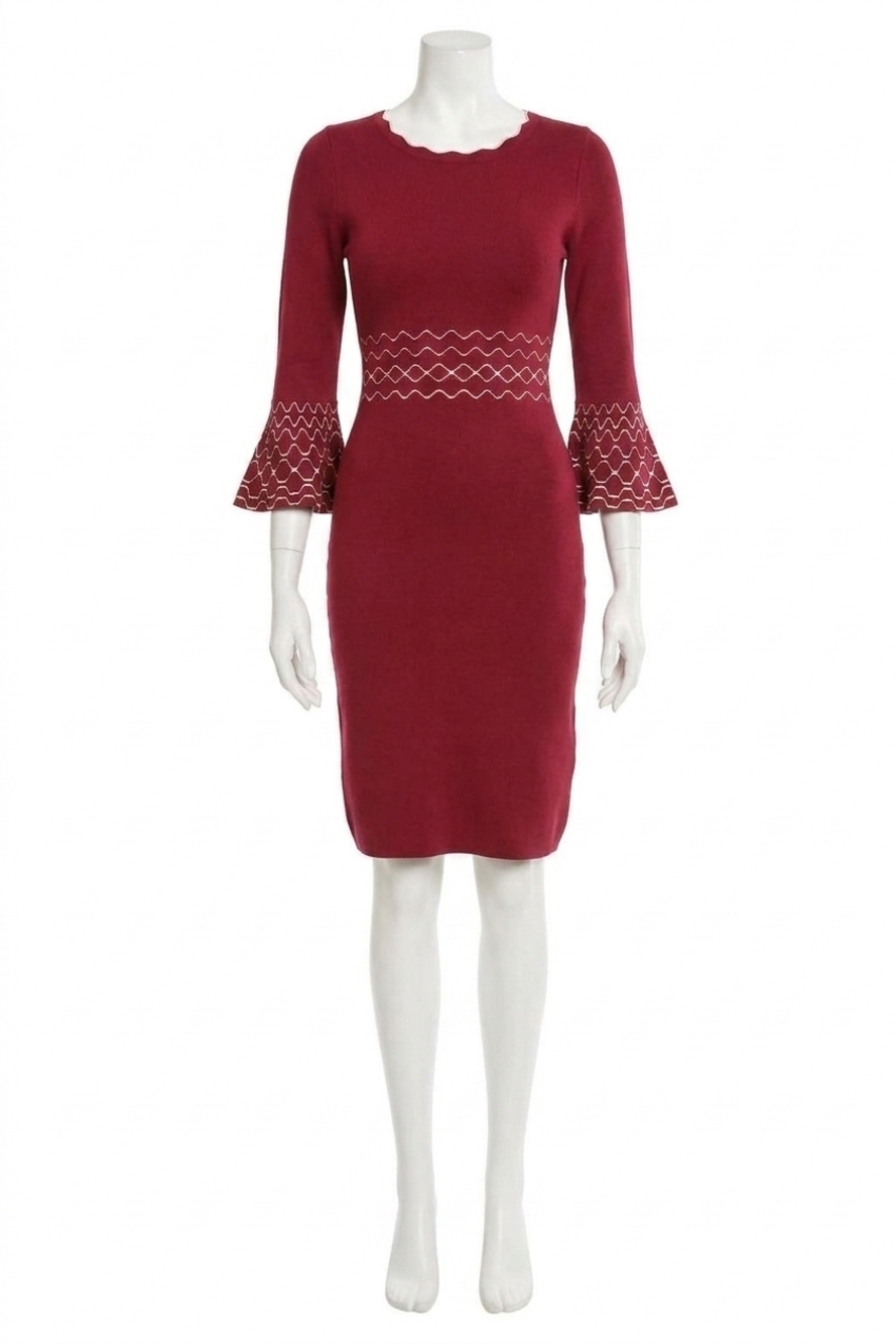 NEW DONNA MORGAN maggy london fig sweater dress with bell sleeve in deep red